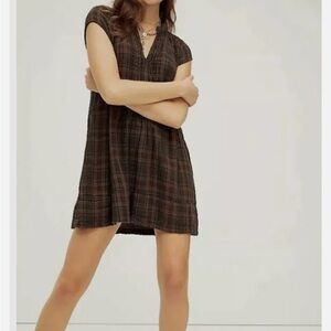 CP SHADES Dress X-Small Brown Mini Plaid Western Boho Lagenlook FREE PEOPLE USA